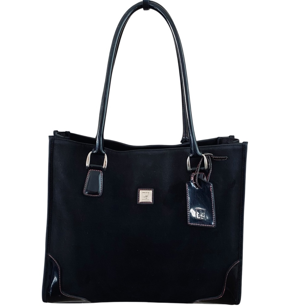 Diane Von Furstenberg X Badanco Luggage Large Black Canvas Patent Leather‎ Tote - Picture 2 of 15